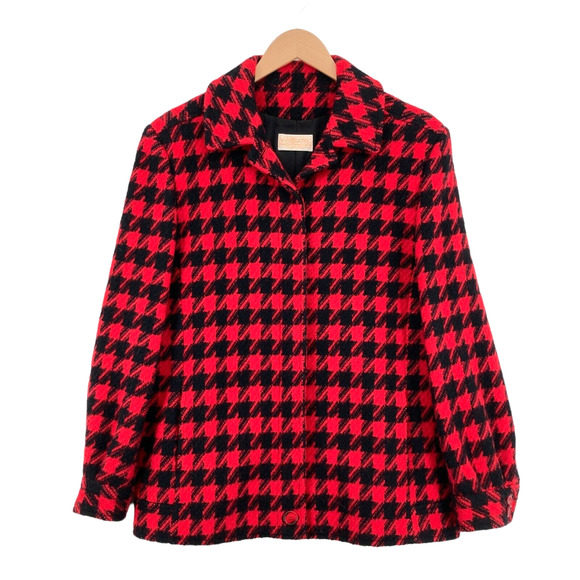 Vintage Pendleton Women Red & Black Houndstooth Button-Up Jacket Size L - Picture 1 of 15